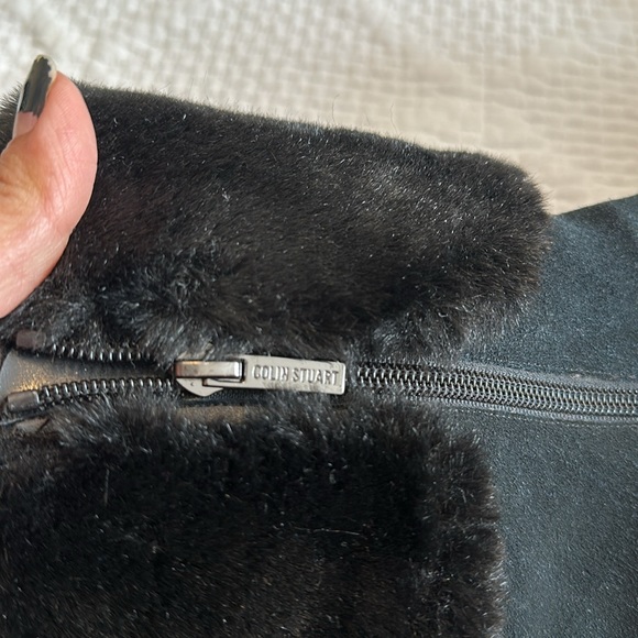 Colin Stuart Black Faux Fur & Suede Leather Studded Booties Size 8.5 - Picture 9 of 14